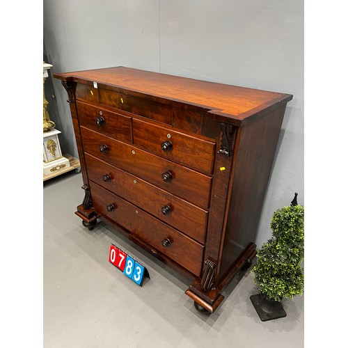 783 - Victorian mahogany 2 over 3 chest of drawers