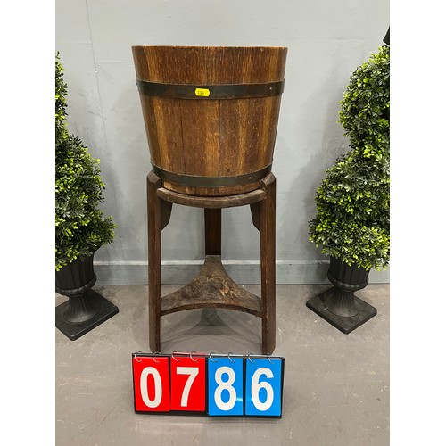 786 - Antique oak planter on stand