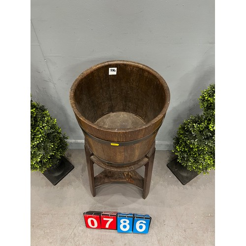 786 - Antique oak planter on stand