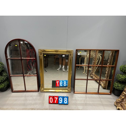 798 - Gilt frame mirror + dome top mirror + mirror