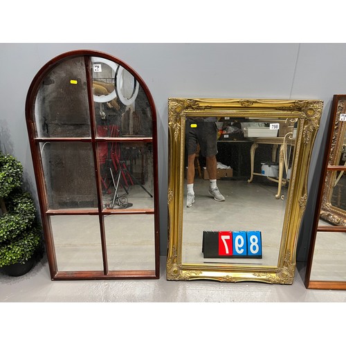 798 - Gilt frame mirror + dome top mirror + mirror