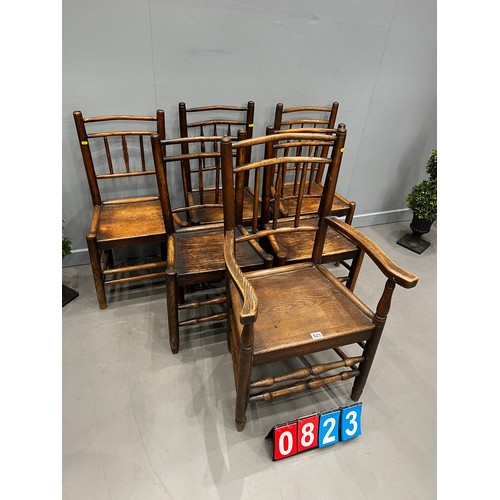 823 - 6x19th century spindle back Sussex style chairs some A/F worm