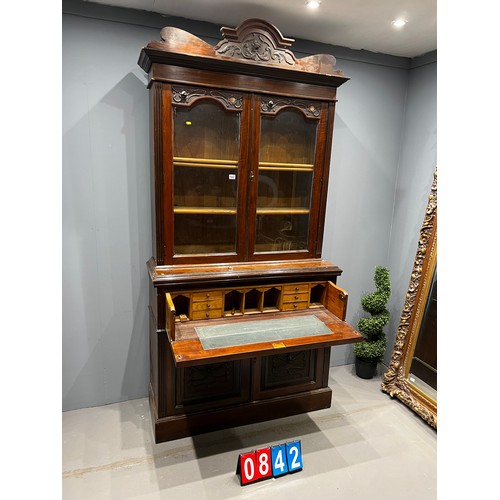 842 - Victorian chiffonier bookcase wormed in back moulding A/F