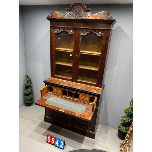 842 - Victorian chiffonier bookcase wormed in back moulding A/F