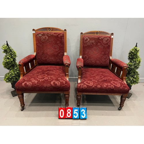 853 - Superb pair of late Victorian walnut library chairs