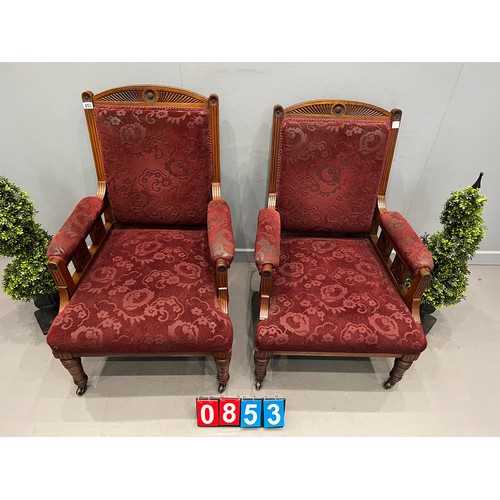 853 - Superb pair of late Victorian walnut library chairs