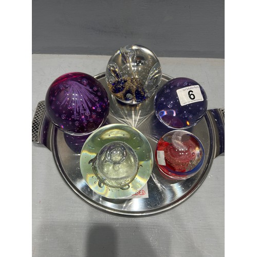6 - 5 Glass paperweights
