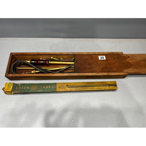 20 - Vintage brass sprayer in box + vintage brass sprayer in wooden box
