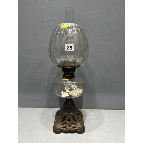 25 - Victorian oil lamp + shade & funnel