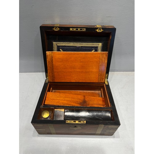26 - Brass bound writing box with ink bottle