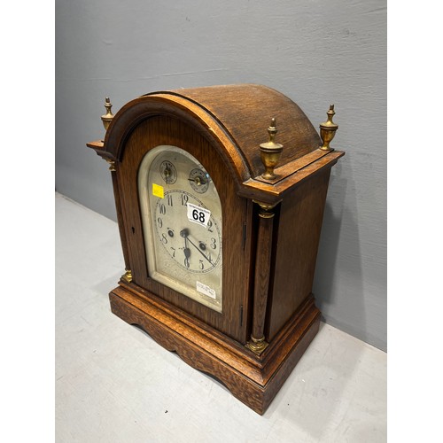 68 - Oak cased mantle clock with key