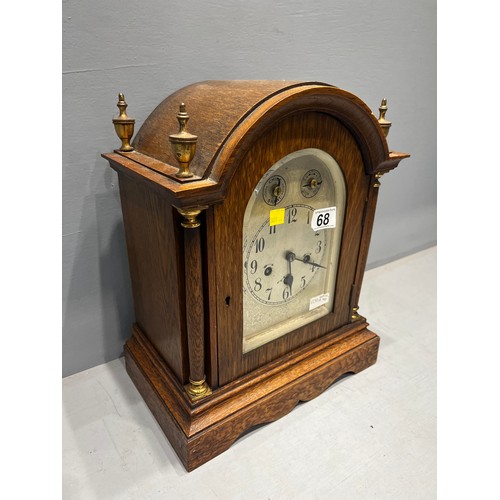 68 - Oak cased mantle clock with key