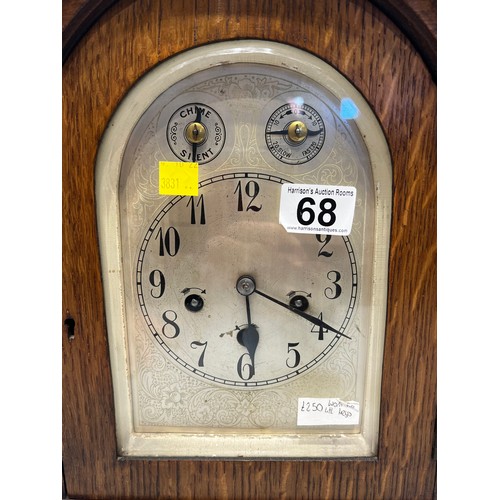 68 - Oak cased mantle clock with key