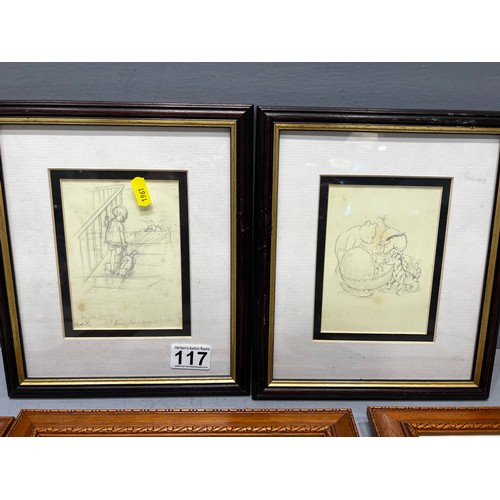 117 - Winnie the poo framed pencil drawings