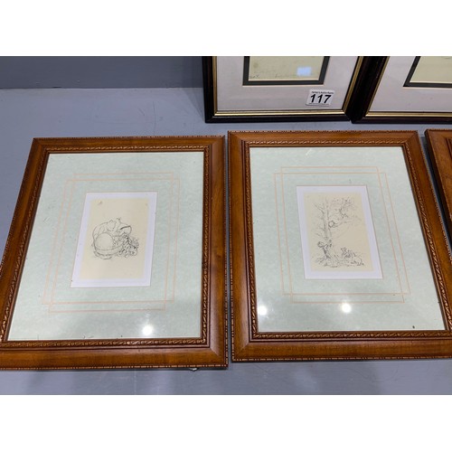 117 - Winnie the poo framed pencil drawings