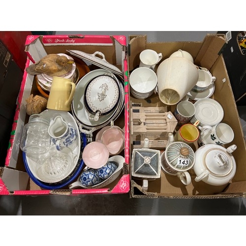 143 - 5 Boxes pottery etc