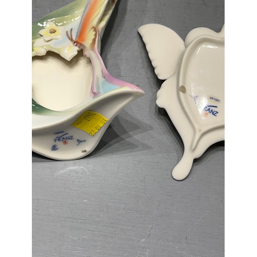 560 - Franz porcelain butterfly picture frame + tray