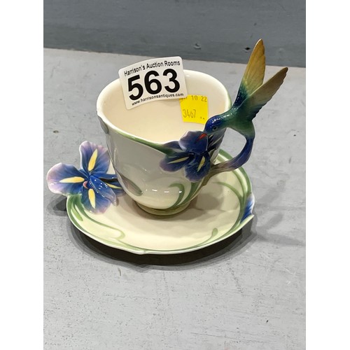 563 - Franz porcelain humming bird cup/saucer & spoon