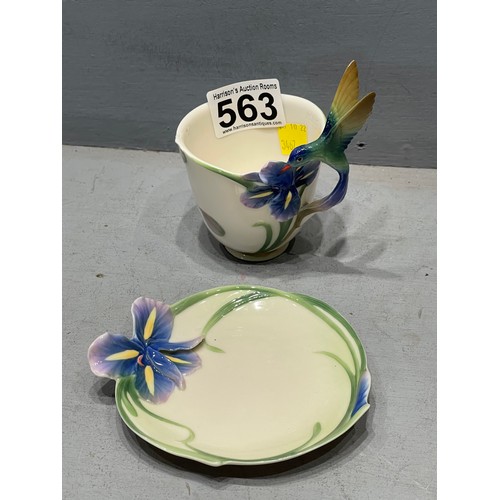 563 - Franz porcelain humming bird cup/saucer & spoon