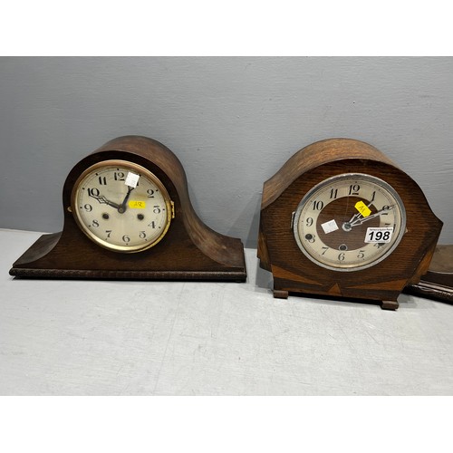 198 - 3 Oak mantle clocks