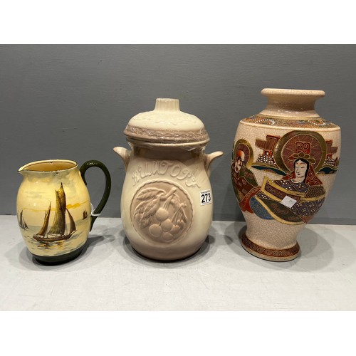 273 - Rumtoff pot + vase + Doulton jug