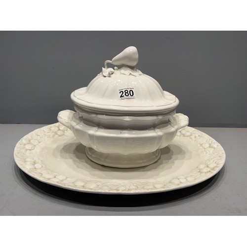 280 - Large white platter + lidded tureen