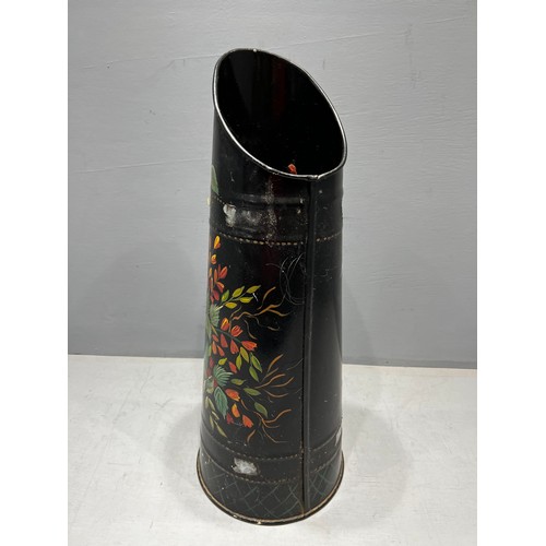 288 - hand painted metal coal scuttle