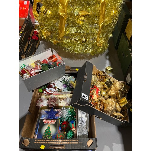 360 - 2 Boxes gold Christmas tree baubles + gold 5ft hanging display