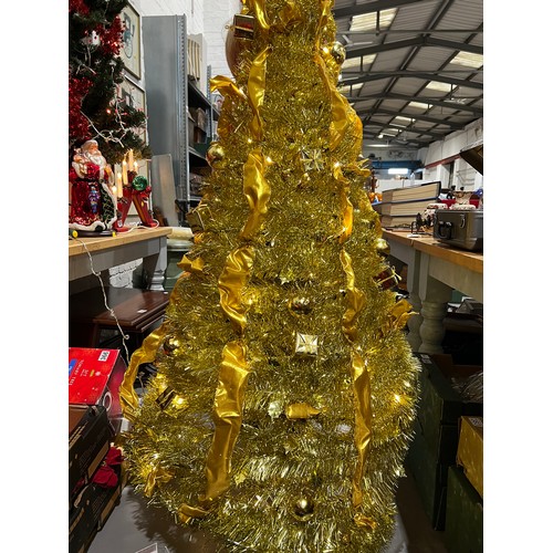 360 - 2 Boxes gold Christmas tree baubles + gold 5ft hanging display