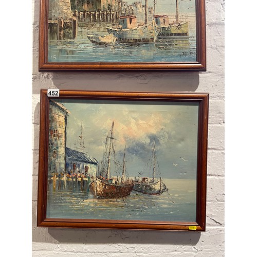 452 - 3 Oil on canvas pictures 'boats'