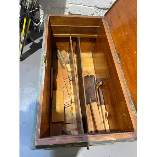 466 - Large pine tool box & contents