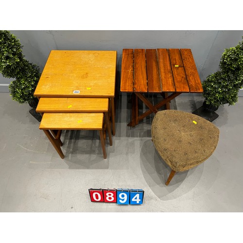 894 - Nest of G-plan style tables +Robert heritage stool + side table