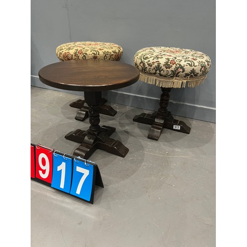 917 - Pair of old charm stools + coffee table