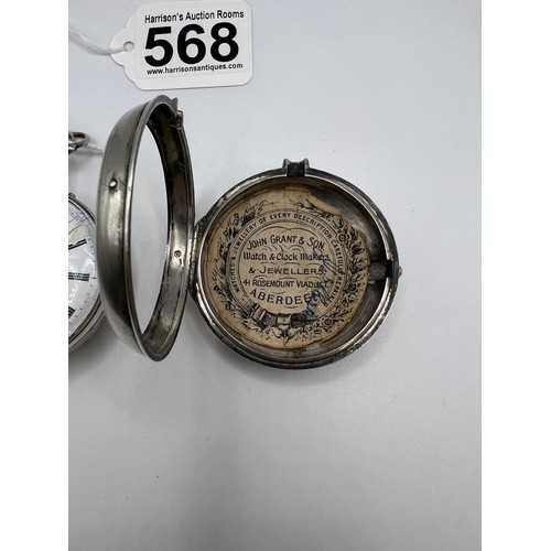 568 - Silver fuse pocket watch & key