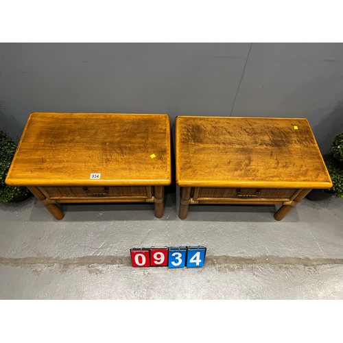 934 - Pair of bamboo & wicker bedside tables