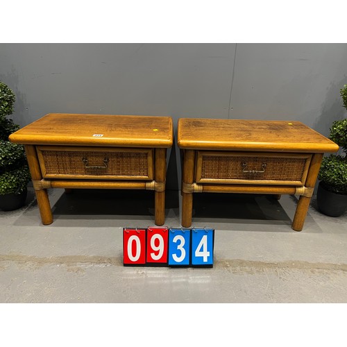 934 - Pair of bamboo & wicker bedside tables