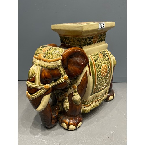 942 - Majolica style ceramic elephant stool