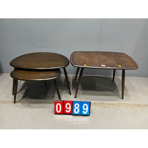 989 - Ercol pebble nest of 2 tables + ercol side table