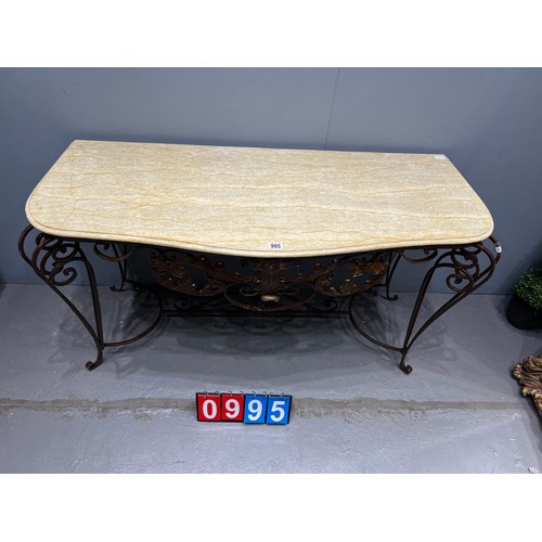 995 - French cast iron marble top ornate hall table