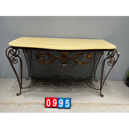 995 - French cast iron marble top ornate hall table