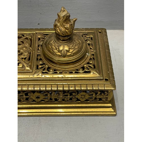 606 - Heavy brass desk inkwell stand