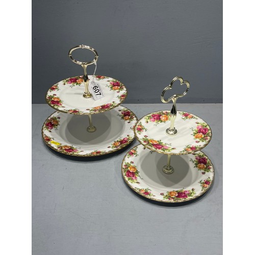 607 - 2 Royal albert 2 tier cake stands 'country rose'