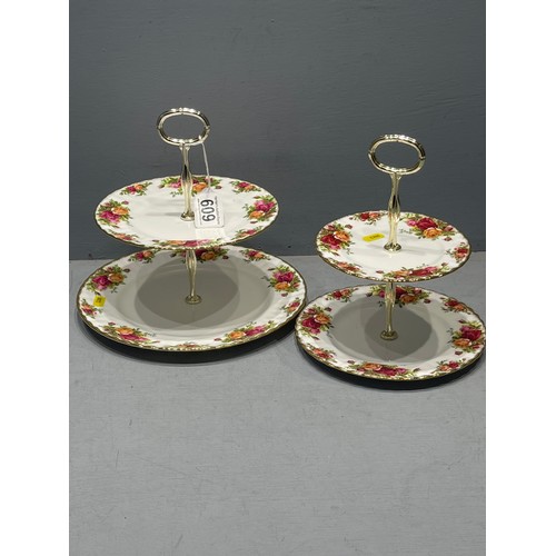 609 - 2 Royal albert 2 tier cake stands country rose