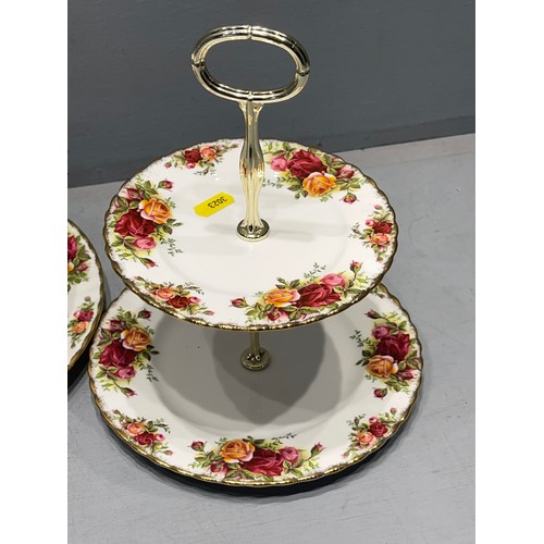 609 - 2 Royal albert 2 tier cake stands country rose