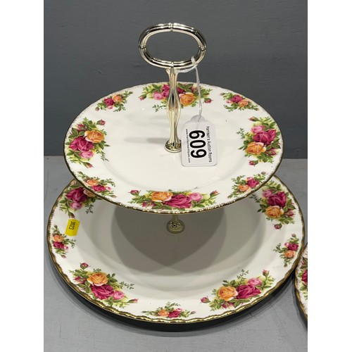 609 - 2 Royal albert 2 tier cake stands country rose