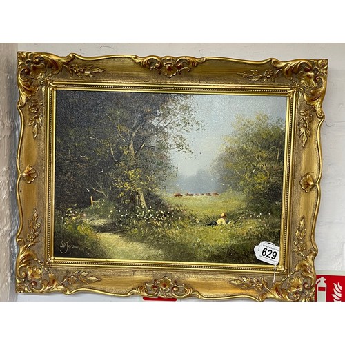 629 - Oil painting on canvas in gilt frame signed les parson