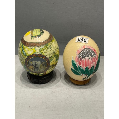 646 - 2 Decorative ostrich eggs