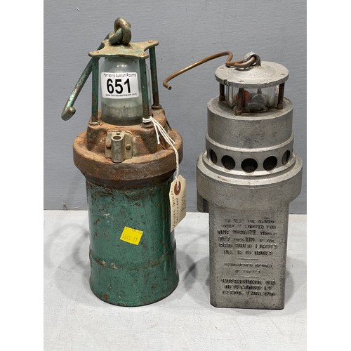 651 - 2 Vintage battery safety lamps