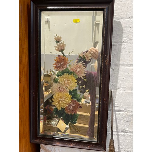 675 - Pair Edwardian hand painted flowers on glass in wood frames