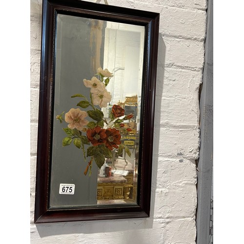 675 - Pair Edwardian hand painted flowers on glass in wood frames